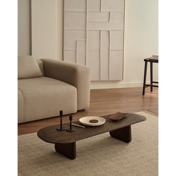 Ciemnobrązowy stolik z litego drewna dębowego 64x146 cm Pirita – Kave Home-image-1