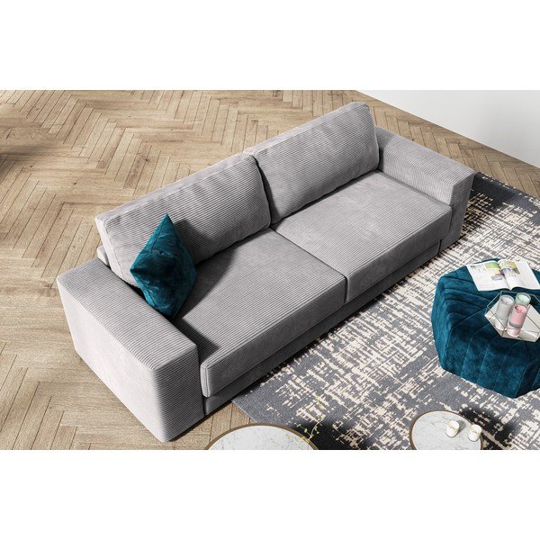 Jasnoszara sztruksowa sofa rozkładana Milo Casa Donatella-image-1