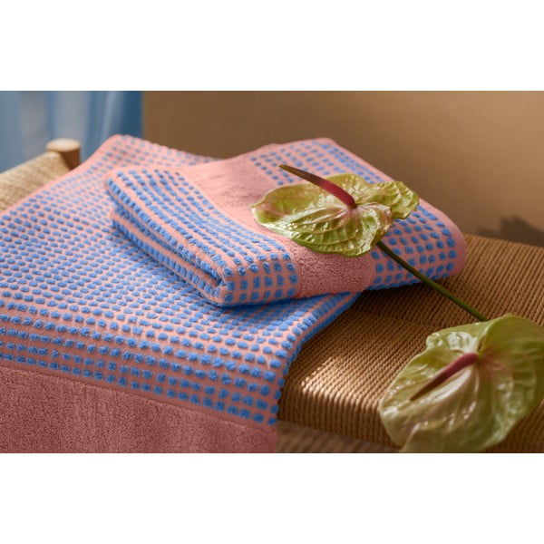 Niebiesko-różowy ręcznik kąpielowy z bawełny organicznej frotte 70x140 cm Check – JUNA-image-4