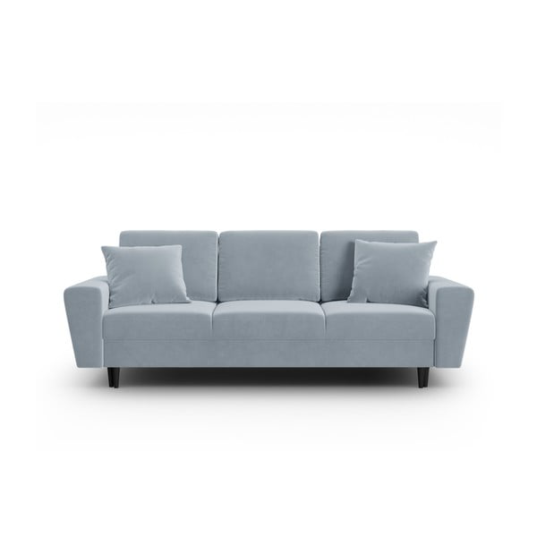 Jasnoniebieska aksamitna rozkładana sofa ze schowkiem 235 cm Kyoto – Cosmopolitan Design