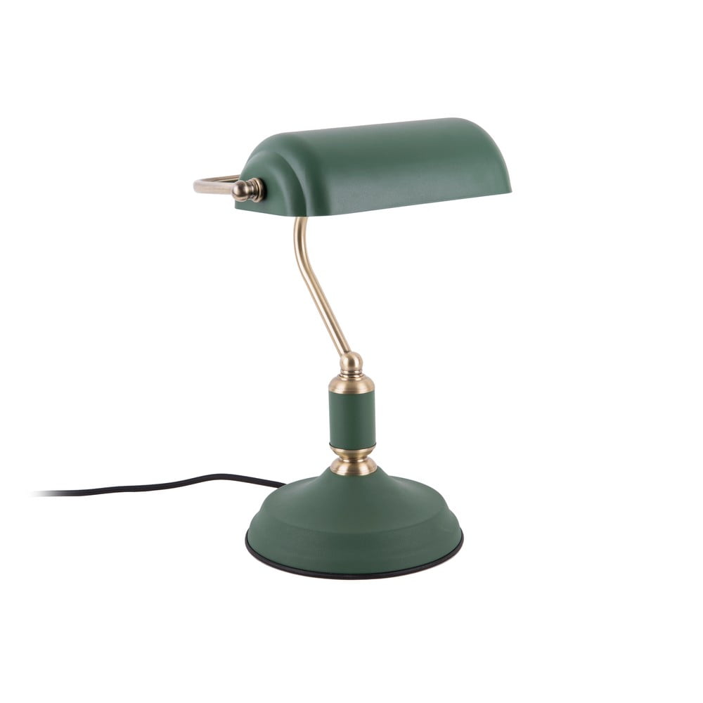 Zielona lampa stołowa z detalami w kolorze złota Leitmotiv Bank