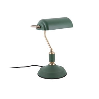 Zielona lampa stołowa z detalami w kolorze złota Leitmotiv Bank