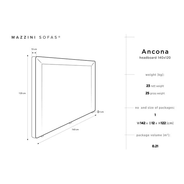 Kremowy zagłówek łóżka Mazzini Sofas Ancona, 140x120 cm-image-4