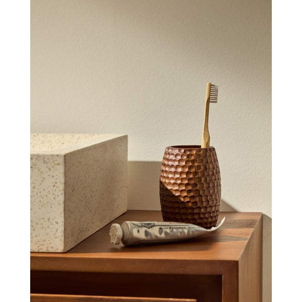 Brązowy drewniany kubek na szczoteczki do zębów Fraz – Kave Home-image-1