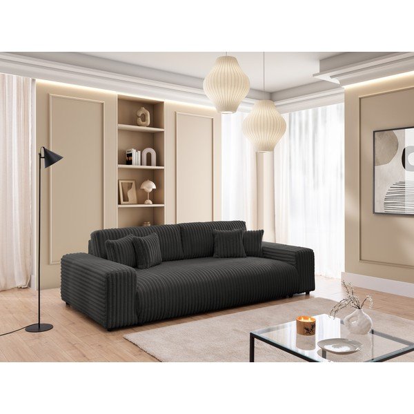 Ciemnoszara sztruksowa rozkładana sofa ze schowkiem 260 cm Justin  – Ropez-image-1