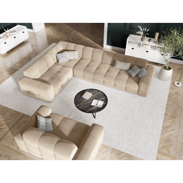 Beżowa aksamitna sofa 156 cm Kendal – Micadoni Home-image-1