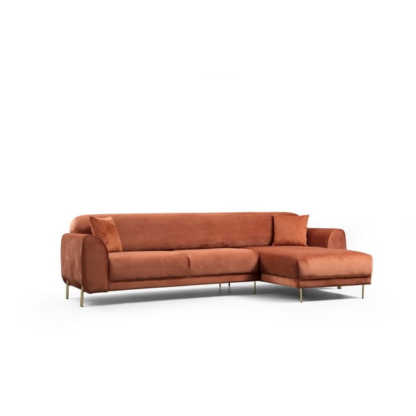 Pomarańczowo-brązowy narożnik z aksamitnym obiciem Artie Image, prawy narożnik-image-4