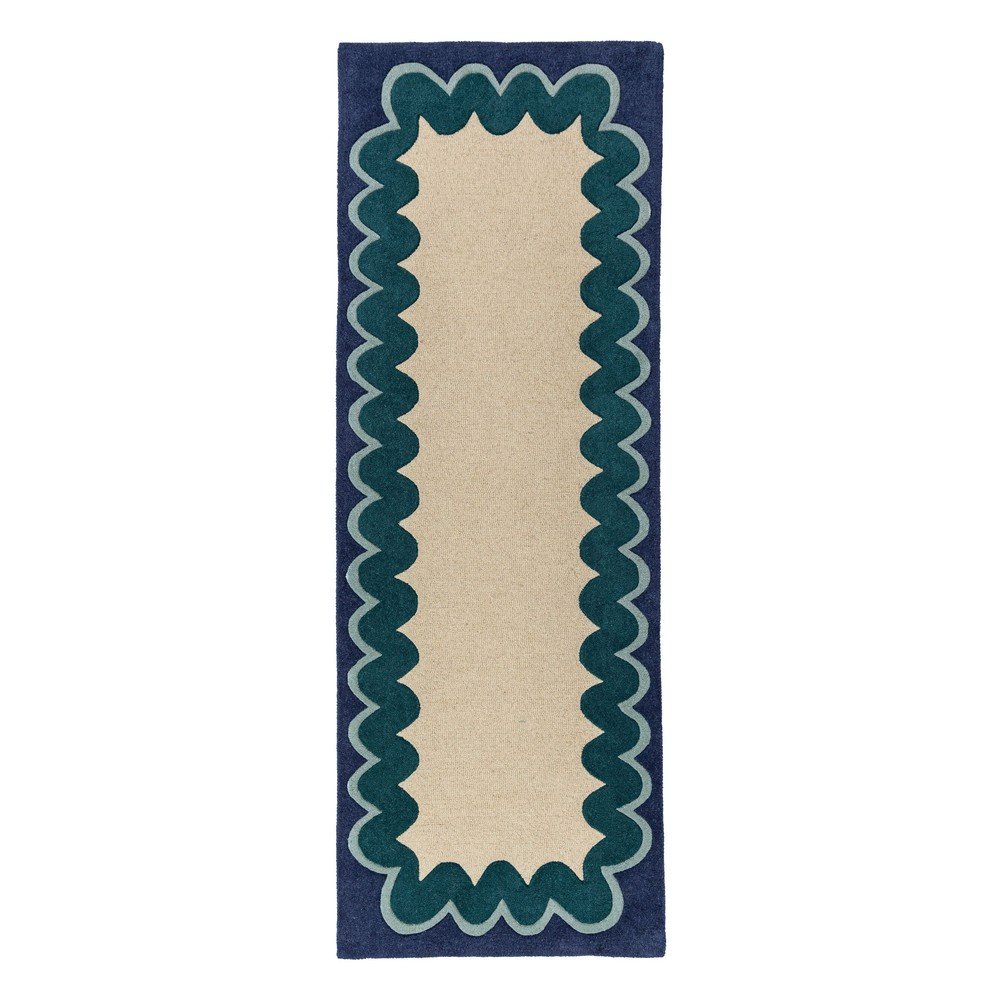 Wełniany chodnik tkany ręcznie w naturalnym kolorze/zielononiebieski 80x230 cm Wiggle Wool – Flair Rugs