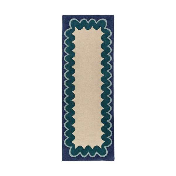 Wełniany chodnik tkany ręcznie w naturalnym kolorze/zielononiebieski 80x230 cm Wiggle Wool – Flair Rugs