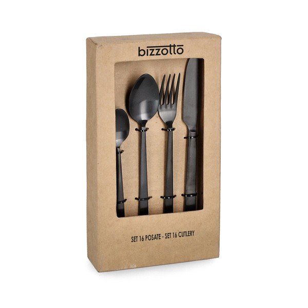 Czarne sztućce 16 szt. ze stali nierdzewnej dla 4 osób Hestia – Bizzotto-image-1