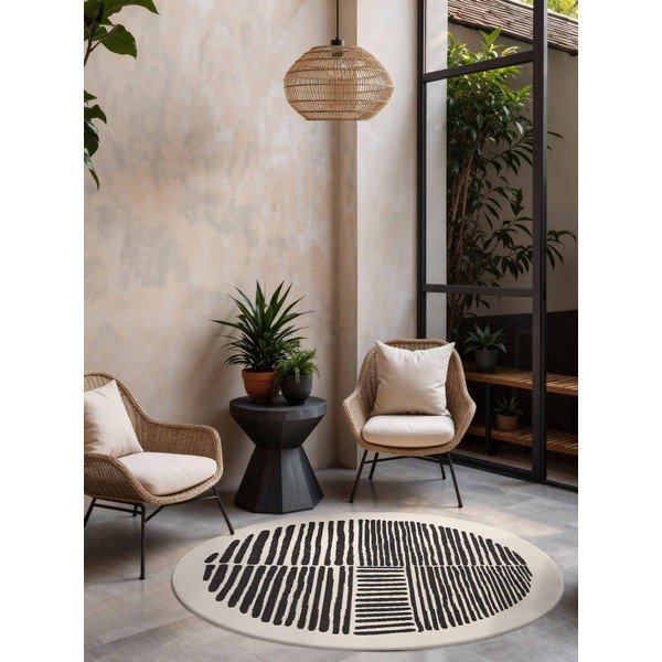 Czarny/kremowy okrągły dywan odpowiedni na zewnątrz ø 200 cm Haringey Bounds – Ted Baker-image-1