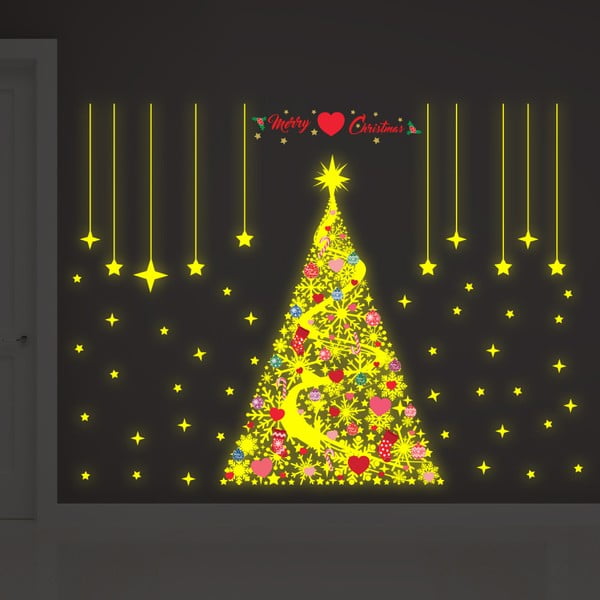 Naklejka świecąca w ciemności Walplus Glow In The Dark Magic Snowflakes Christmas Tree Deco Set