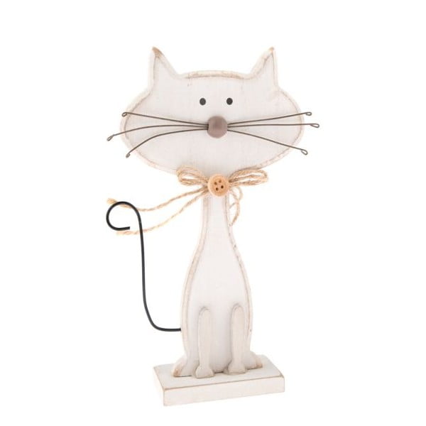 Biała dekoracja drewniana w kształcie kota Dakls Cats, wys. 18 cm