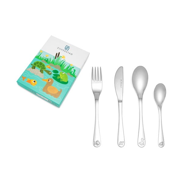 Sztućce dla dzieci ze stali nierdzewnej w kolorze srebra 4 szt. Water life – Zilverstad-image-3