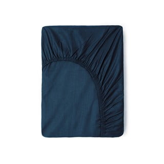 Ciemnoniebieskie bawełniane prześcieradło elastyczne Good Morning, 140x200 cm