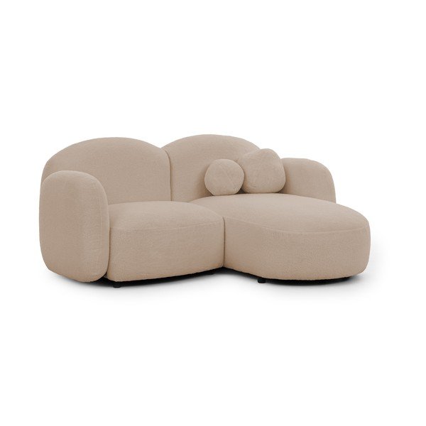 Jasnobrązowy narożnik z materiału bouclé (prawostronny/z szezlongiem) Orbit – Ropez