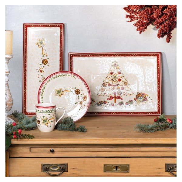 Czerwono-beżowy półmisek z motywem świątecznym Villeroy & Boch, 40x27,5 cm-image-3