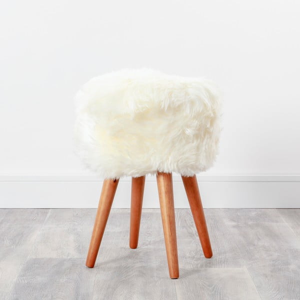 Stołek z białym siedziskiem z owczej skóry Native Natural, ⌀ 30 cm-image-2