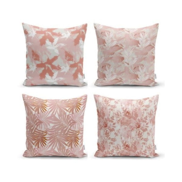 Zestaw 4 dekoracyjnych poszewek na poduszki Minimalist Cushion Covers Pink Leaves, 45x45 cm