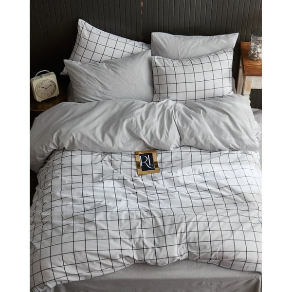 Biała pościel dwuosobowa z prześcieradłem 4-częściowa 200x220 cm Geometric – Mila Home-image-1