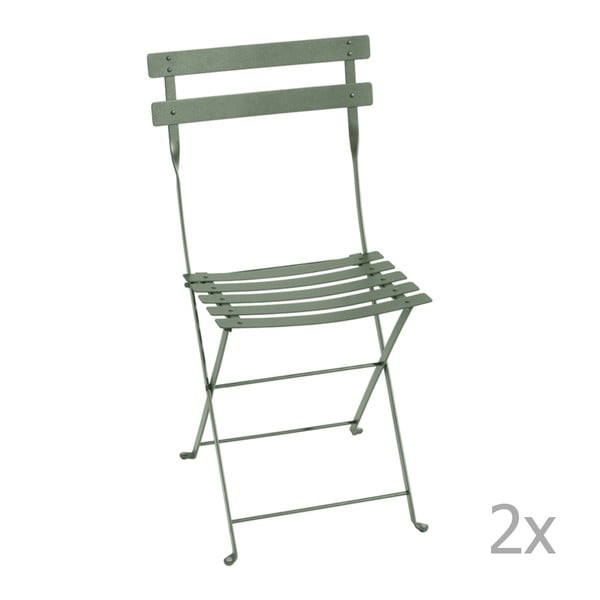 Komplet 2 szarozielonych składanych krzeseł ogrodowy Fermob Bistro