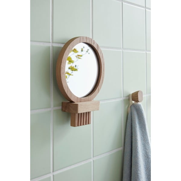 Lustro z drewnianą ramą ścienne/kosmetyczne ø 14 cm – Hübsch-image-1