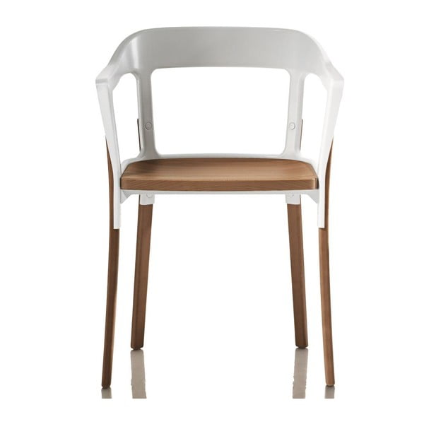 Białe krzesło Steelwood, nóżki w naturalnym kolorze