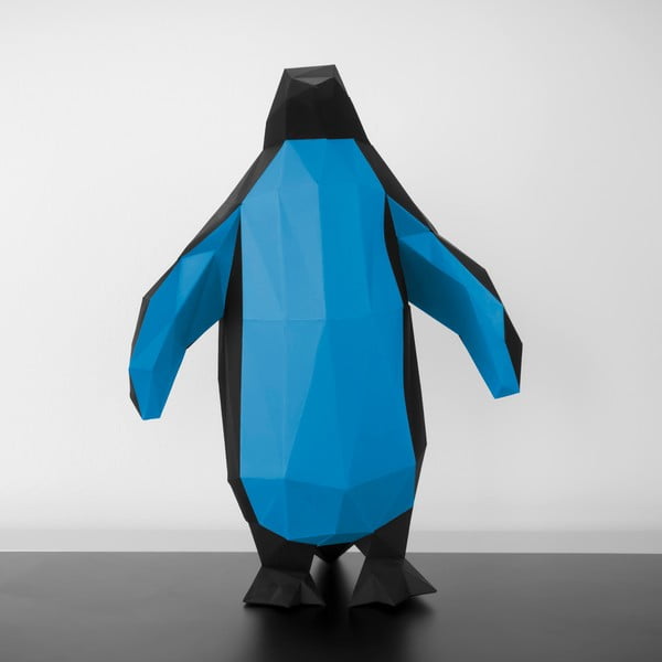 Papierowa rzeźba Pingwin, czarno-niebieska