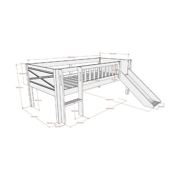 Białe podwyższone łóżko dziecięce z litego drewna sosnowego ze stelażem 90x200 cm Scott – Vipack-image-2