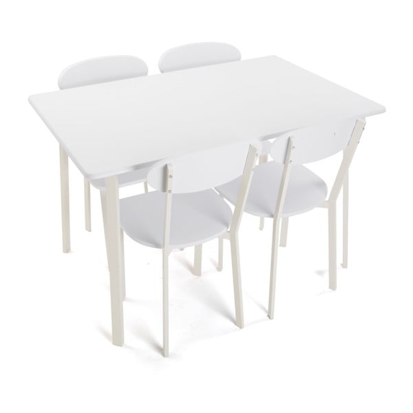 Komplet białego stołu i 4 krzeseł Versa Game