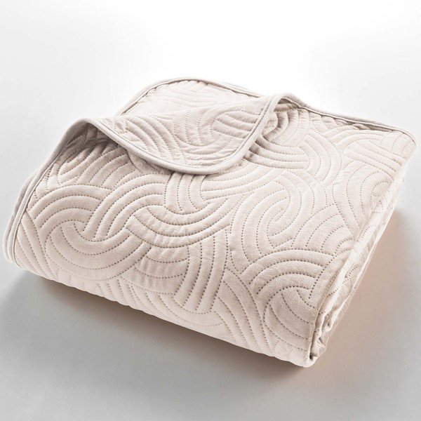 Kremowy aksamitny zestaw narzuty na łóżko i poszewki na poduszkę 220x240 cm Solange – douceur d'intérieur-image-2