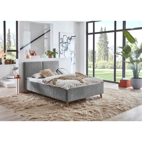 Szare tapicerowane łóżko dwuosobowe ze stelażem 140x200 cm Piano – Meise Möbel-image-1