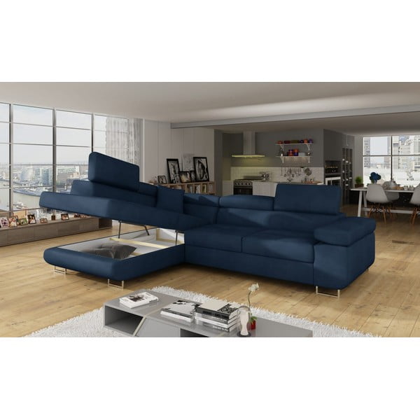 Niebieski aksamitny rozkładany/ze schowkiem narożnik (lewostronny/w kształcie litery L) Anton – ELTAP-image-4