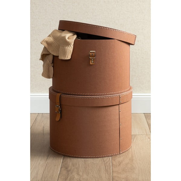 Brązowe kartonowe pojemniki zestaw 2 szt. z pokrywką ø 37,5x25 cm Rut Restore Paper Laminate – Bigso-image-1