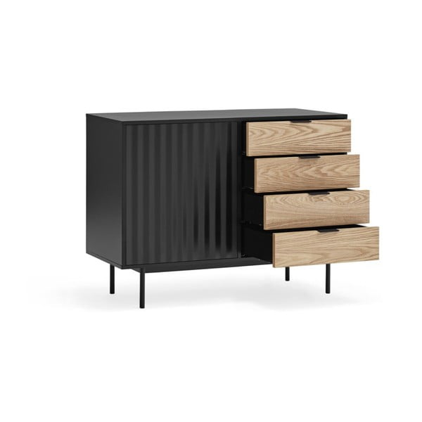 Czarno-naturalna niska komoda w dekorze dębu 108x80 cm Sierra – Teulat-image-2