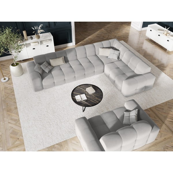 Jasnoszary aksamitny narożnik (prawostronny) Kendal – Micadoni Home-image-1