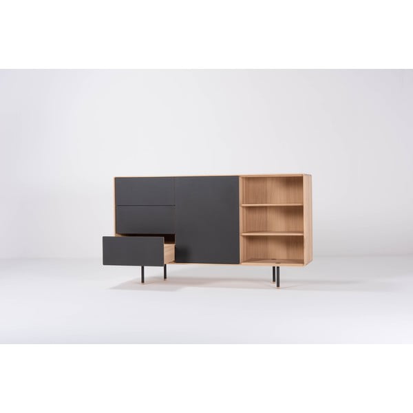 Czarno-naturalna niska komoda z litego drewna dębowego 176x100 cm Fina – Gazzda-image-1