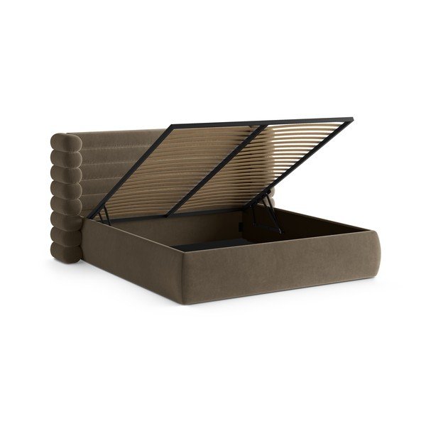 Szarobrązowe tapicerowane łóżko dwuosobowe ze schowkiem i stelażem 200x200 cm Mount – Micadoni -image-2