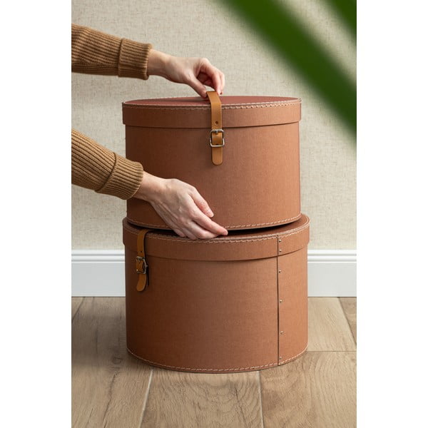Brązowe kartonowe pojemniki zestaw 2 szt. z pokrywką ø 37,5x25 cm Rut Restore Paper Laminate – Bigso-image-4