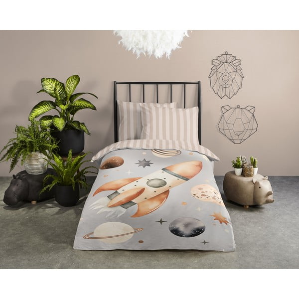 Szarobeżowa bawełniana pościel dziecięca jednoosobowa 140x200 cm Explore – Good Morning-image-1