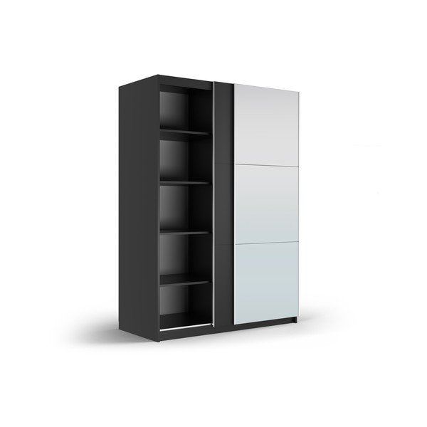 Czarna szafa z lustrem i drzwiami przesuwnymi 151x215 cm Lisburn – Cosmopolitan Design-image-2