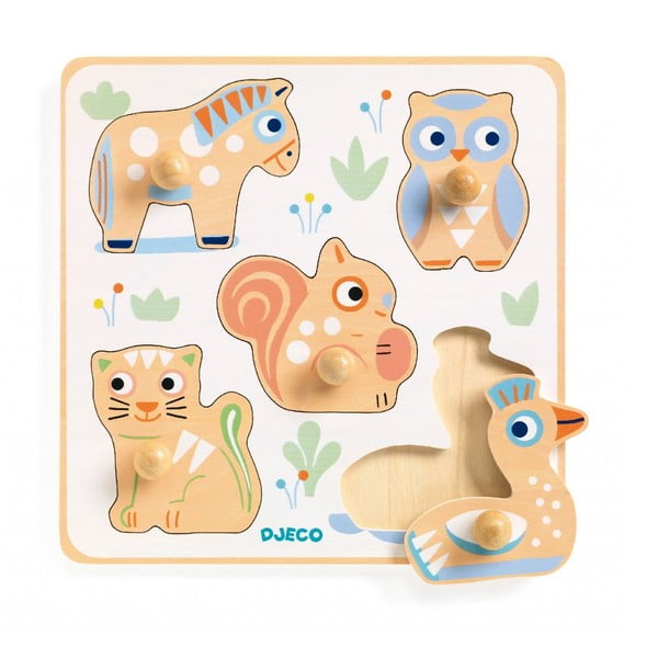 Drewniane puzzle dla najmłodszych Djeco Pastelowe zwierzątka