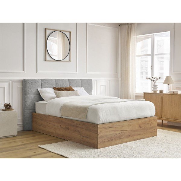 Szare tapicerowane tapicerowane/z płyty wiórowej łóżko dwuosobowe ze schowkiem ze stelażem 180x200 cm Kumo – Bobochic Paris-image-4