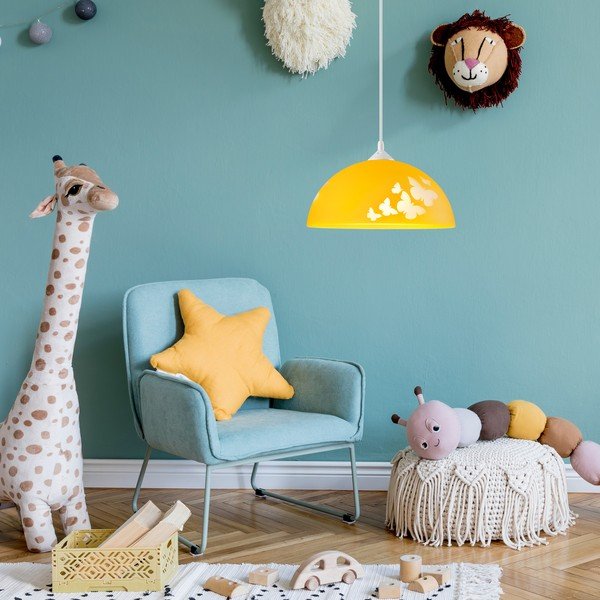 Lampa dziecięca w kolorze ochry ze szklanym kloszem ø 30 cm Mariposa – LAMKUR-image-2