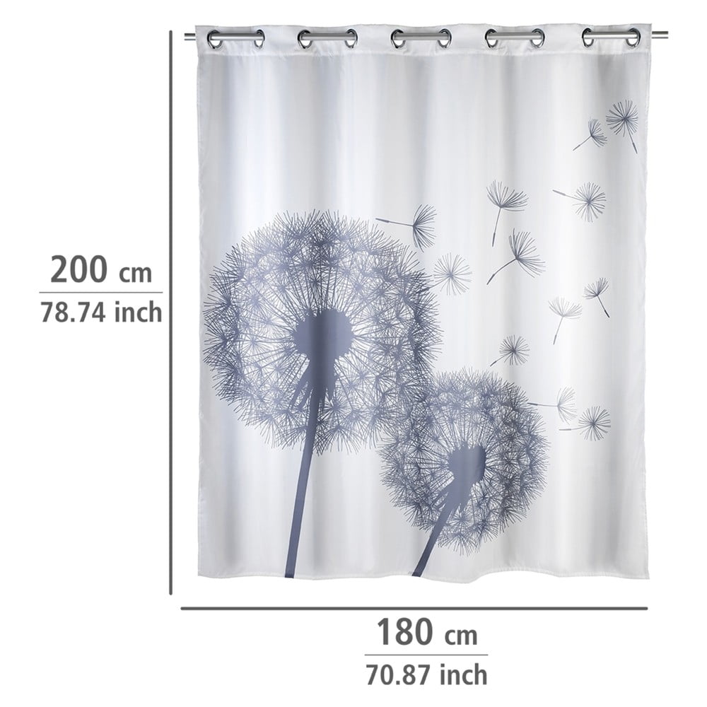 Biała zasłona prysznicowa z warstwą przeciw pleśni Wenko Dandelions, 180x200 cm (zdjęcie 6)