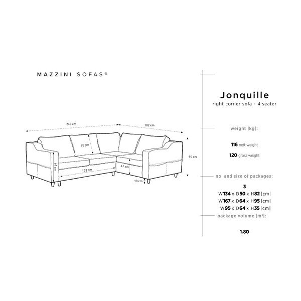 Szara rozkładana 4-osobowa sofa Mazzini Sofas Jonquille, prawostronna-image-2