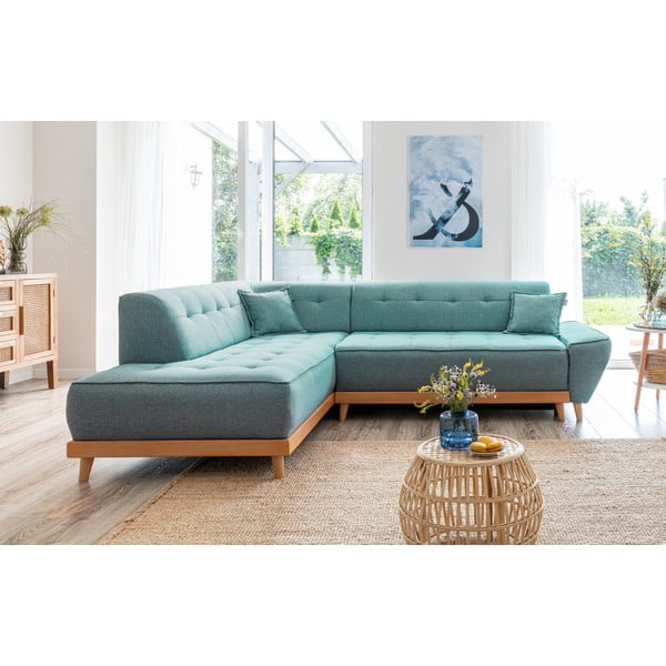 Turkusowy rozkładany narożnik (lewostronny) Dazzling Daisy – Miuform-image-1