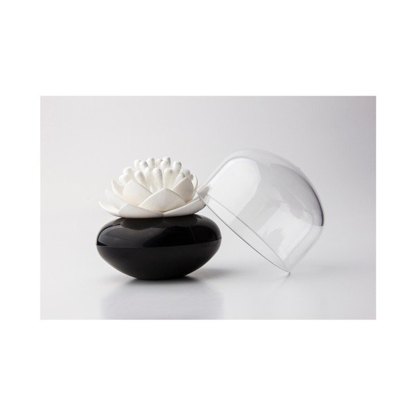 Czarno-biały stojak na patyczki do uszu Qualy&CO Lotus Cotton Bud-image-1