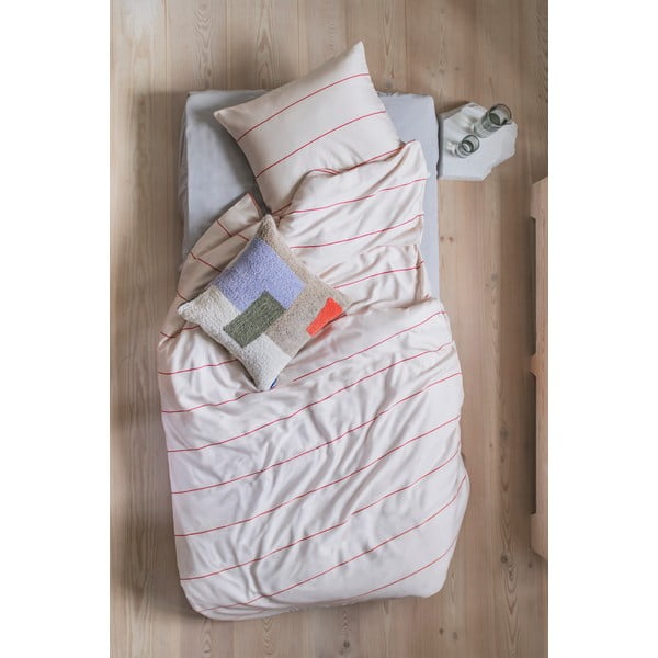 Czerwono-beżowa pościel jednoosobowa z satyny bawełnianej 140x220 cm Align – Mette Ditmer Denmark-image-1