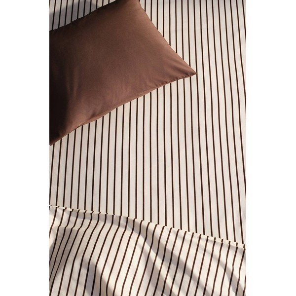Kremowe/ciemnobrązowe prześcieradło z bawełny organicznej z gumką 90x200 cm Sima – Jotex-image-2